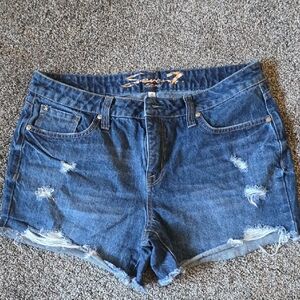 Seven7 Distressed Dark Blue Denim Shorts